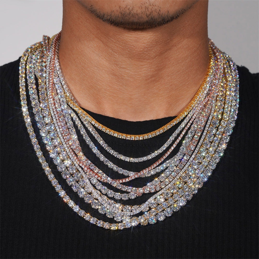 アクセサリー Glitter tennis chain necklace LuxeFlex 4mm Iced Out Four Leaf Tennis Chain,White Gold
