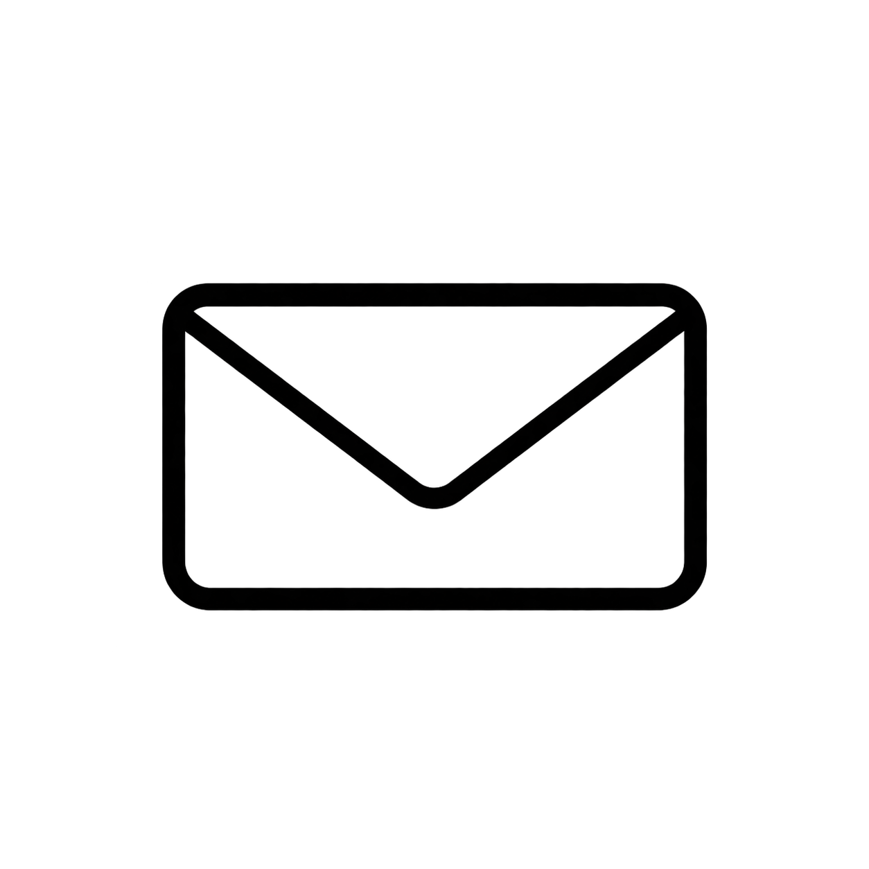 A simple black envelope icon centered on a plain white background.