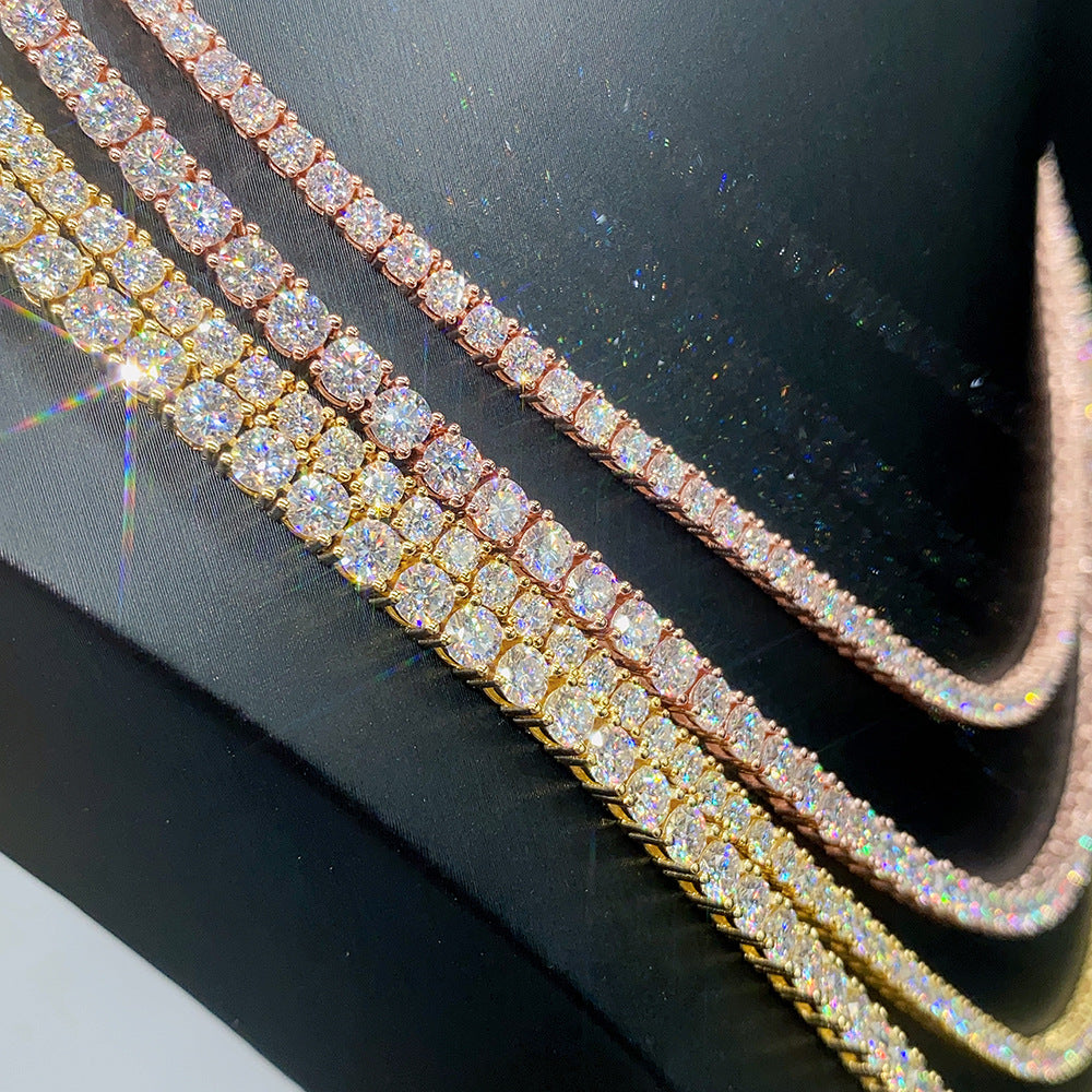 Moissanite Tennis Chain. Silver 925. Gold and Rose Gold Plated
