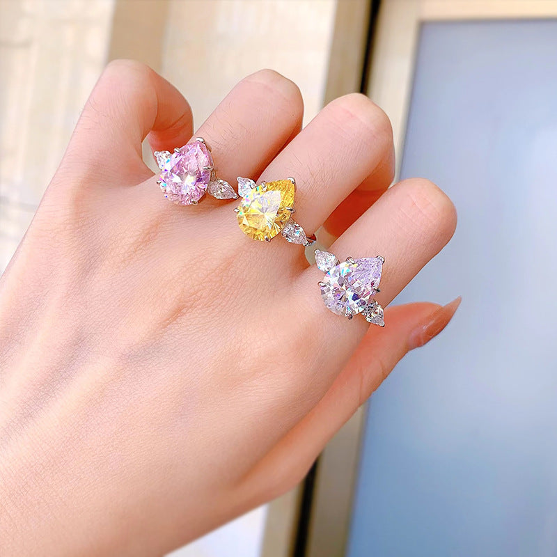 Crushed Ice Pear Ring. Silver Travel Ring