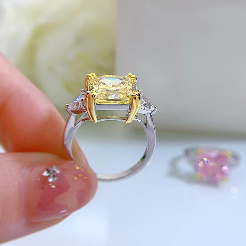 Yellow Diamond Radiance Crushed Ice Three Stone Silver Ring