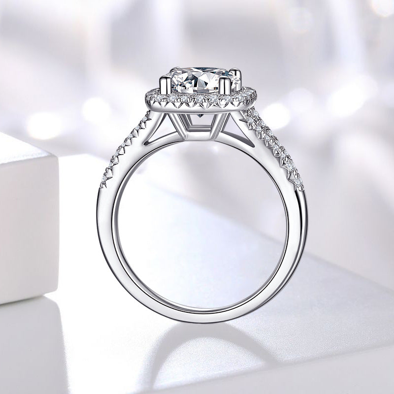 Silver Brilliant Cut Moissanite Halo Ring