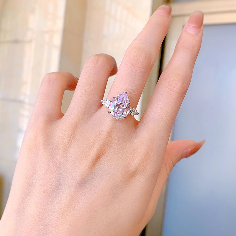 Crushed Ice Pear Ring. Silver 925 Travel Engagement Ring