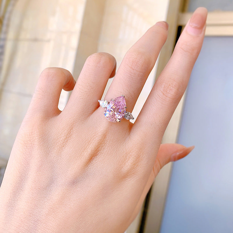 Pink 4 carat Crushed Ice Pear Ring