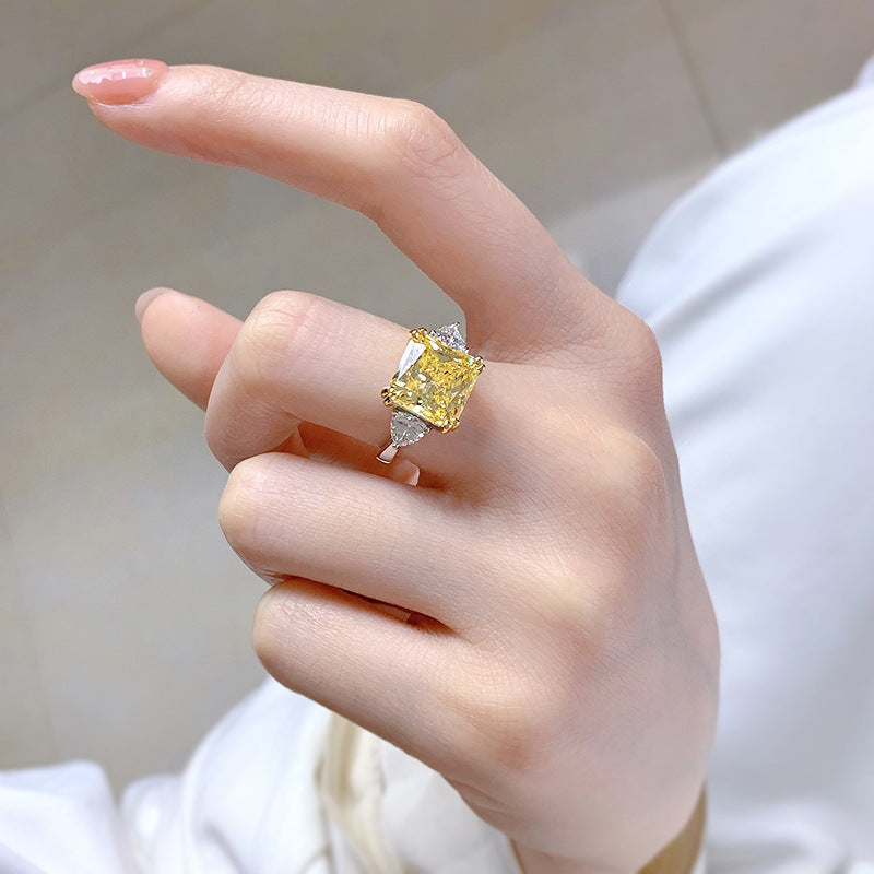 Yellow Radiance Crushed Ice Three Stone Ring