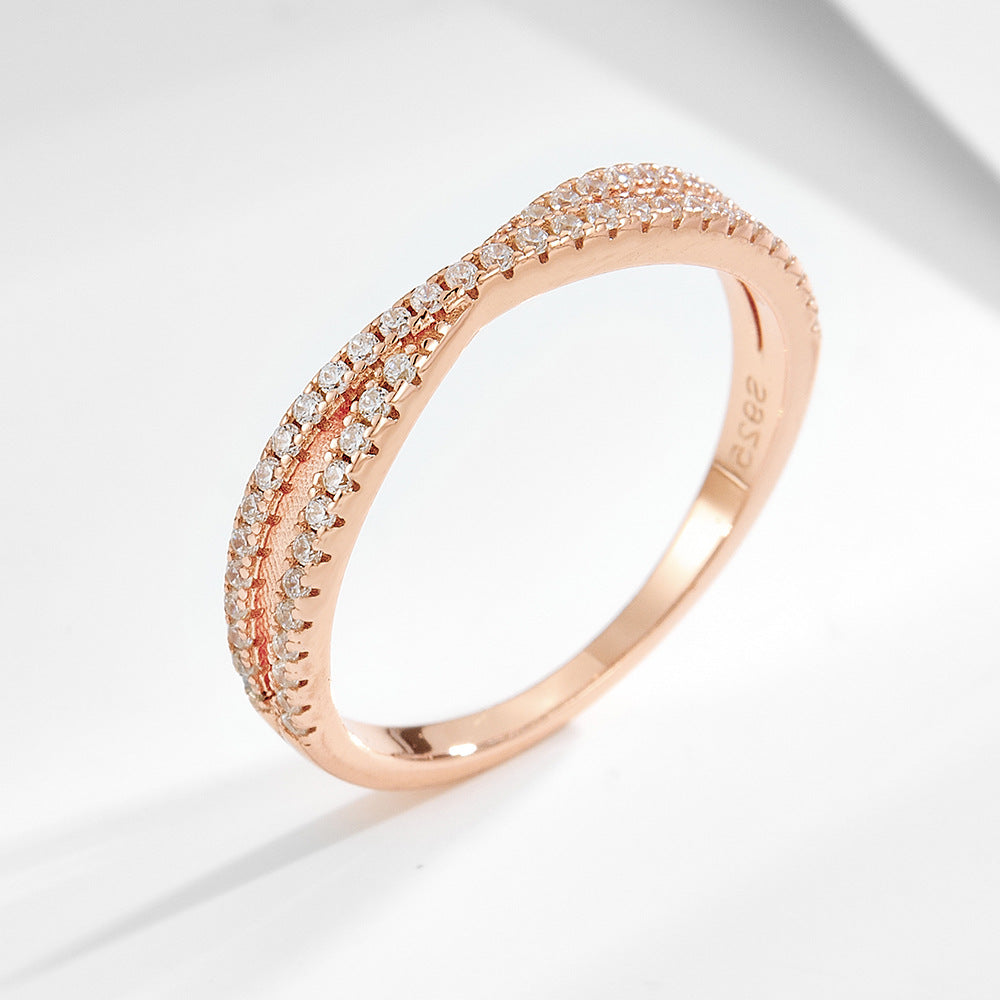 Rose Gold elegant diamond crossover ring