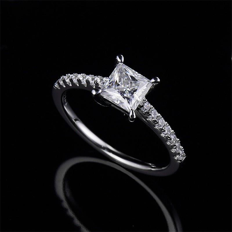 Silver Princess Cut Pavé Solitaire Engagement Ring