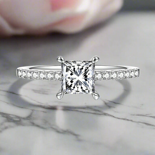 Princess Cut Pavé Solitaire Engagement Ring