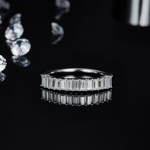 Silver Half Eternity Band with Emerald Cut Moissanite
