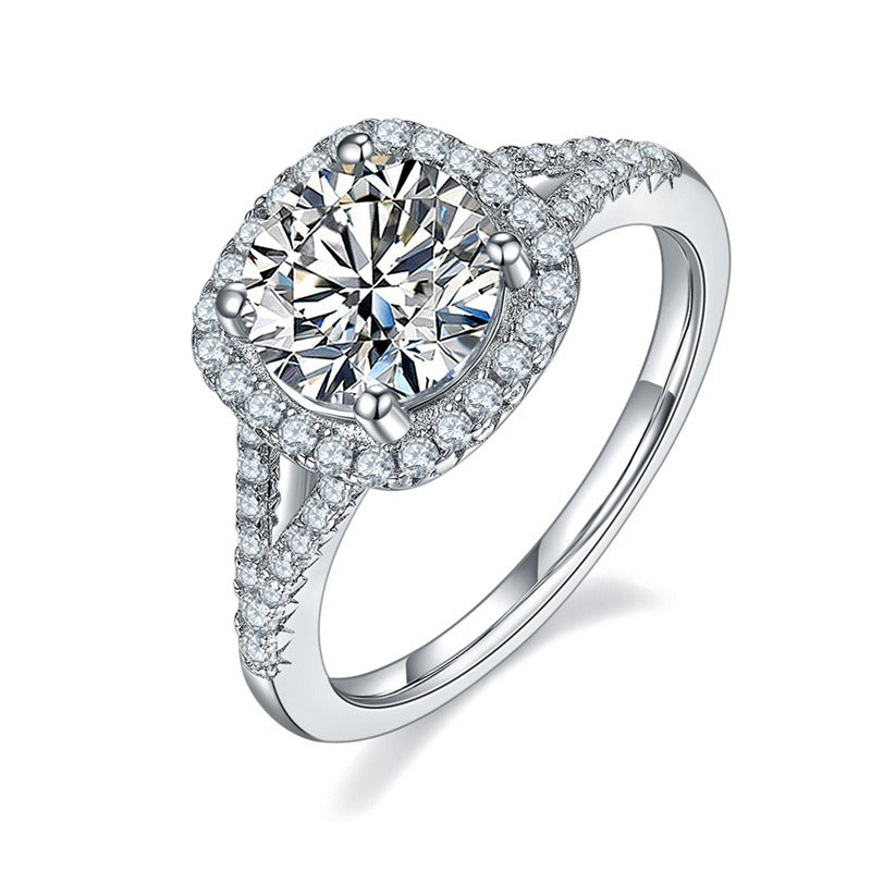 Brilliant Cut Moissanite Halo Ring. Silver 925