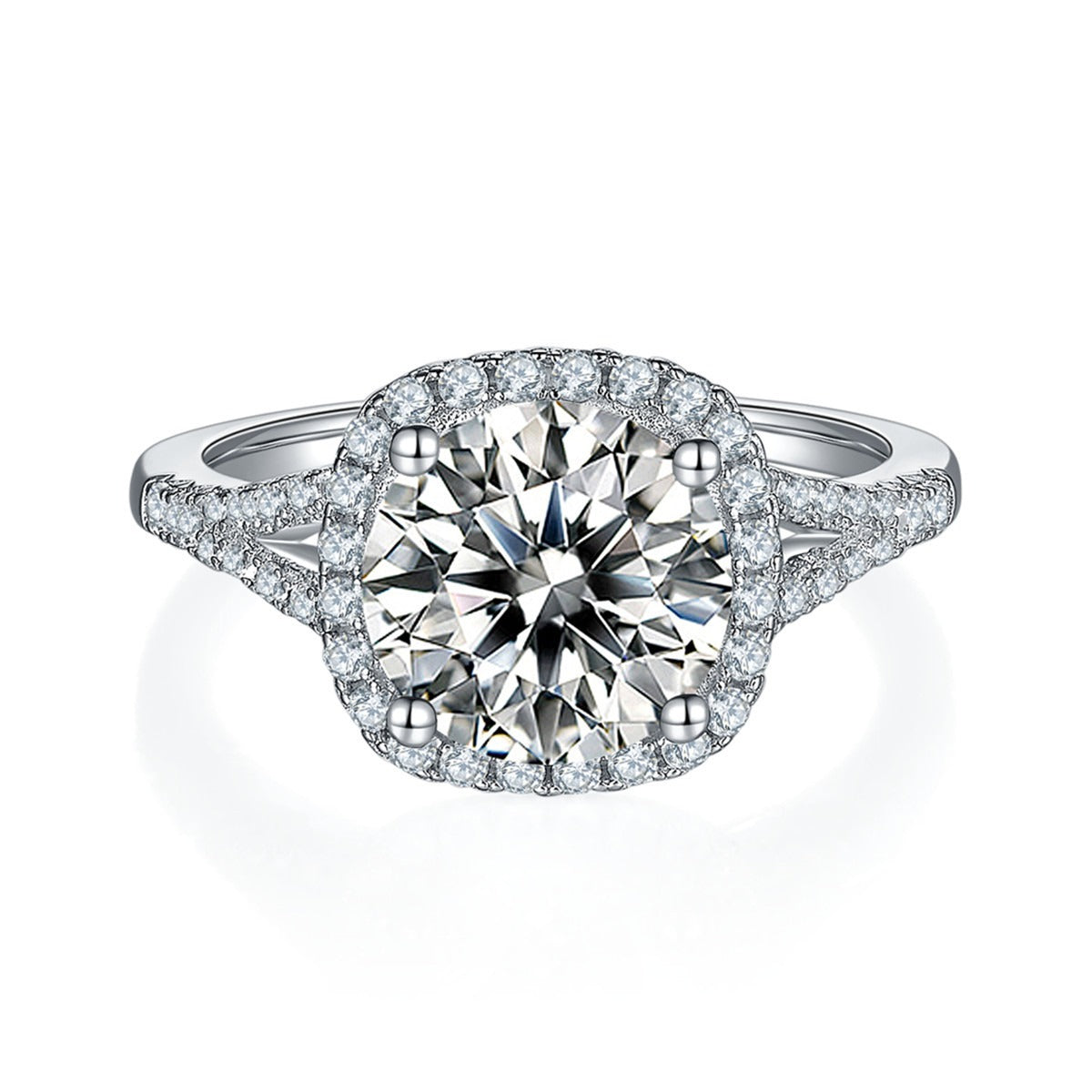 Silver Brilliant Cut Moissanite Halo Ring