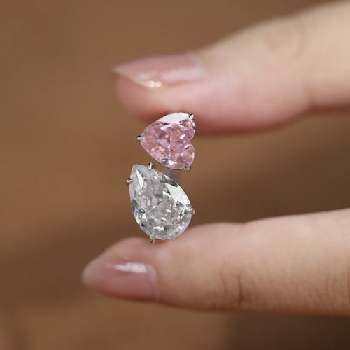 Toi et Moi Pink Heart & White Pear Diamond Ring
