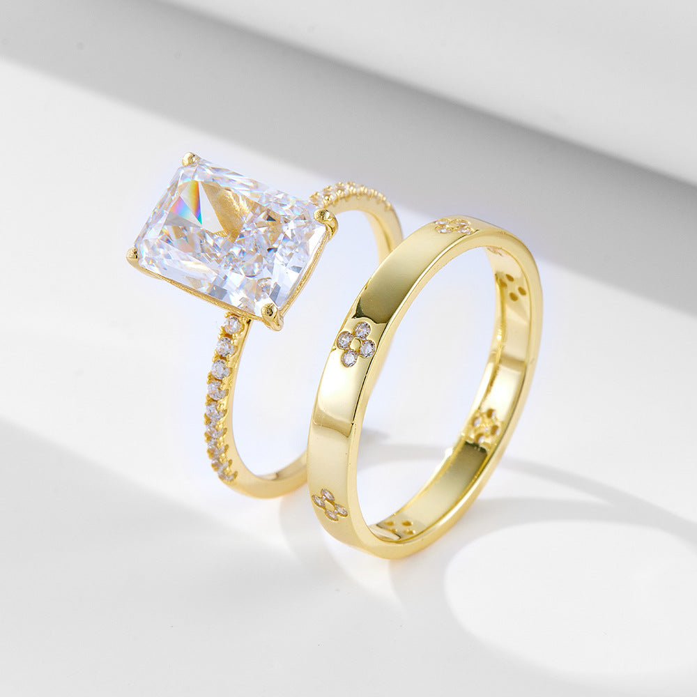 Radiant Cut 925 Sterling Silver Bridal Set