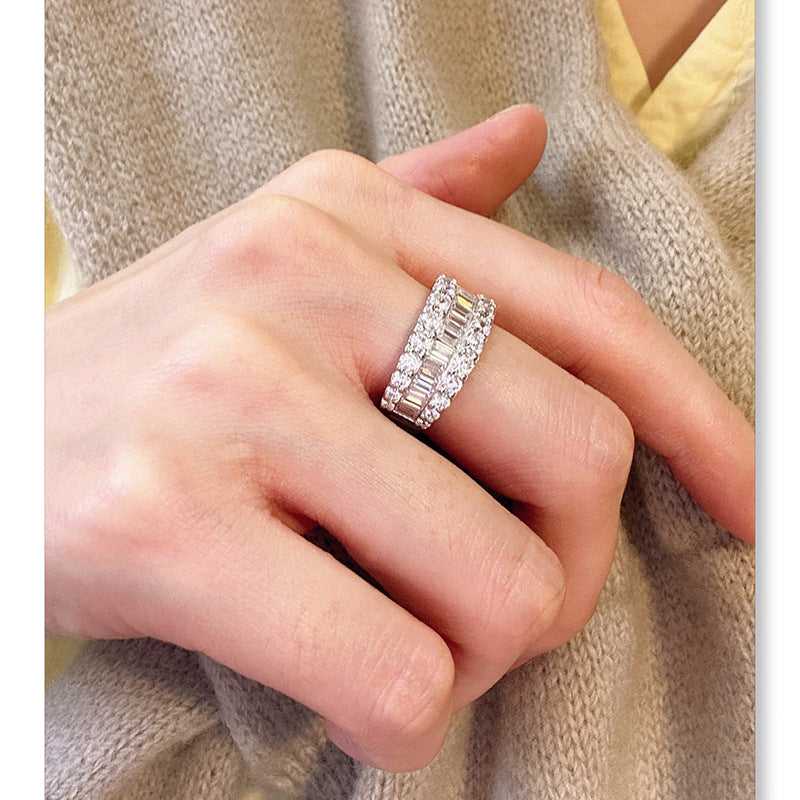 Emerald and Round Cut Diamond Band in White Gold Plated