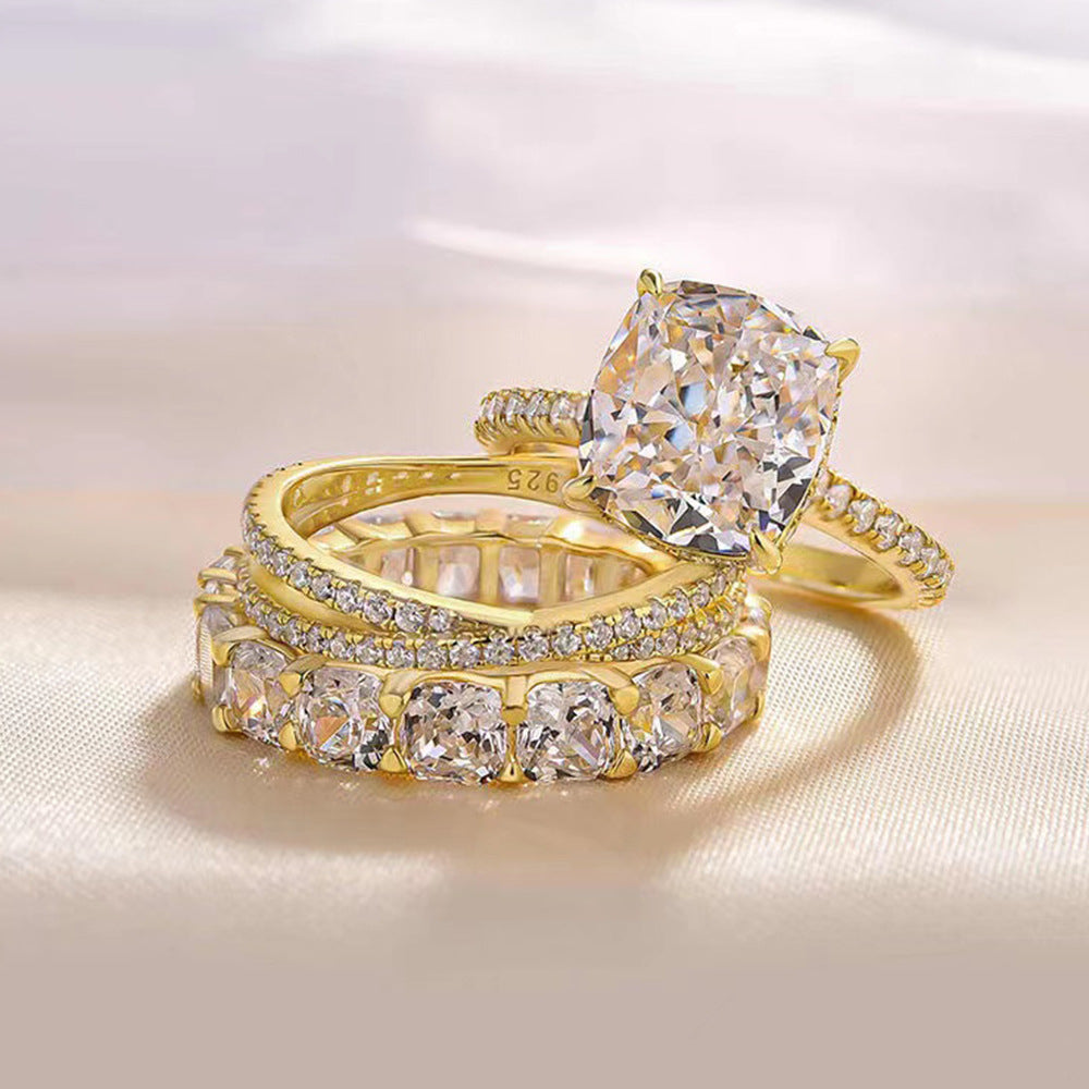 Gold Plated Cushion Cut Wedding Set