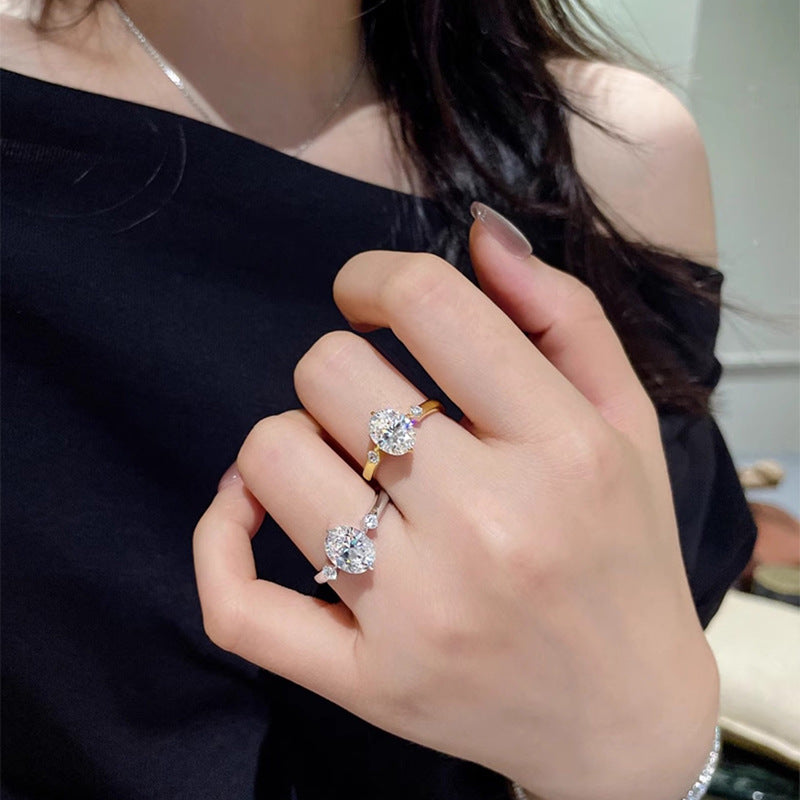 Classic Three-Stone Oval Diamond Engagement Ring Silver 925
