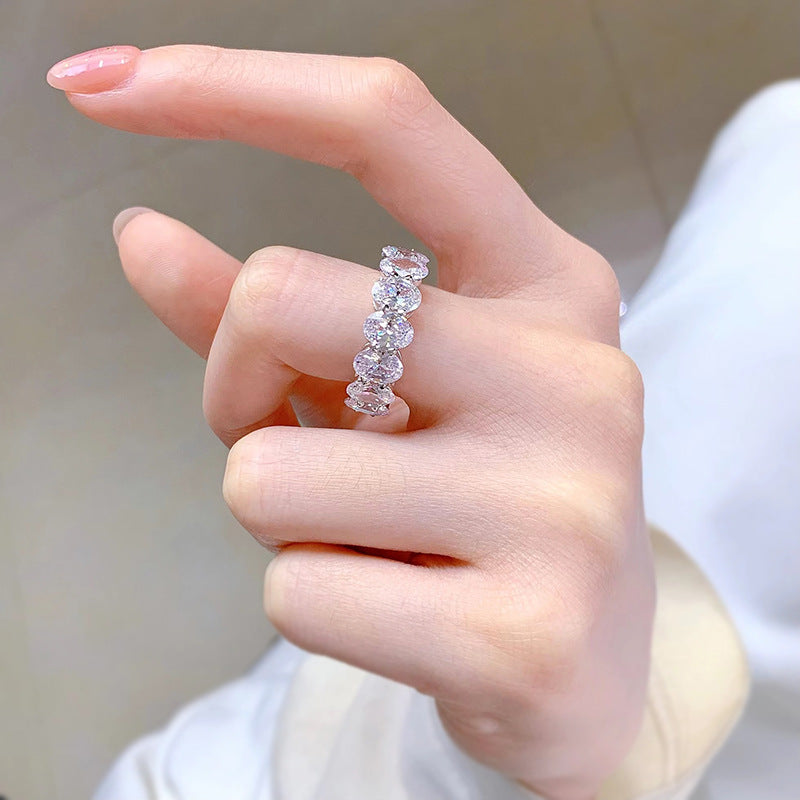 Radiant Oval Cut Eternity Silver Band