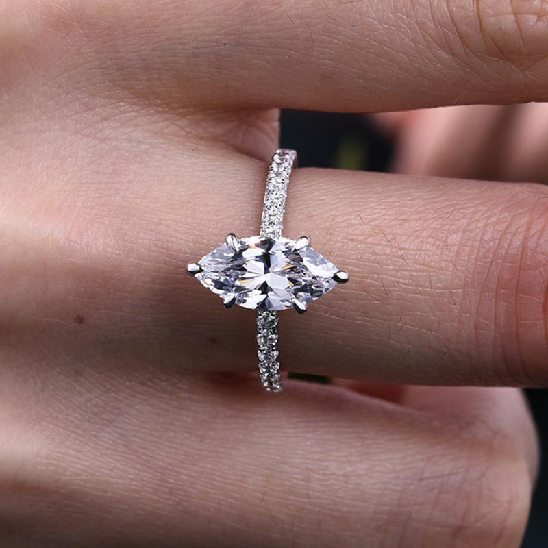 Hidden Halo Marquise Cut Ring. Silver 925