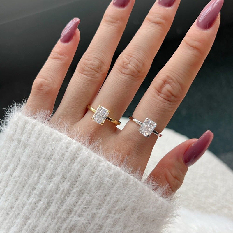 Crushed Ice Radiant Cut Solitaire Silver Ring