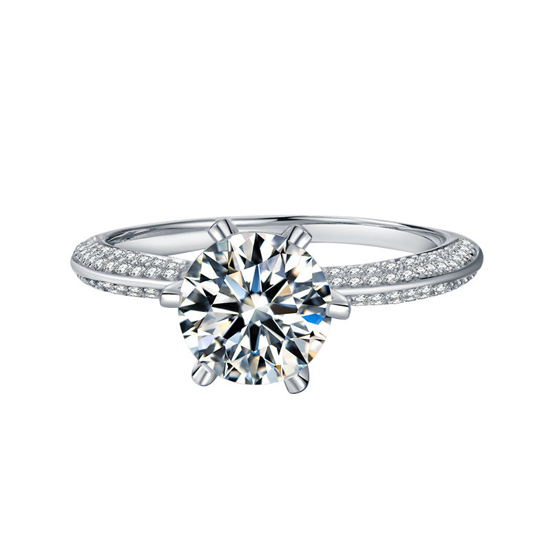 Moissanite Solitaire Ring with Pavé Band