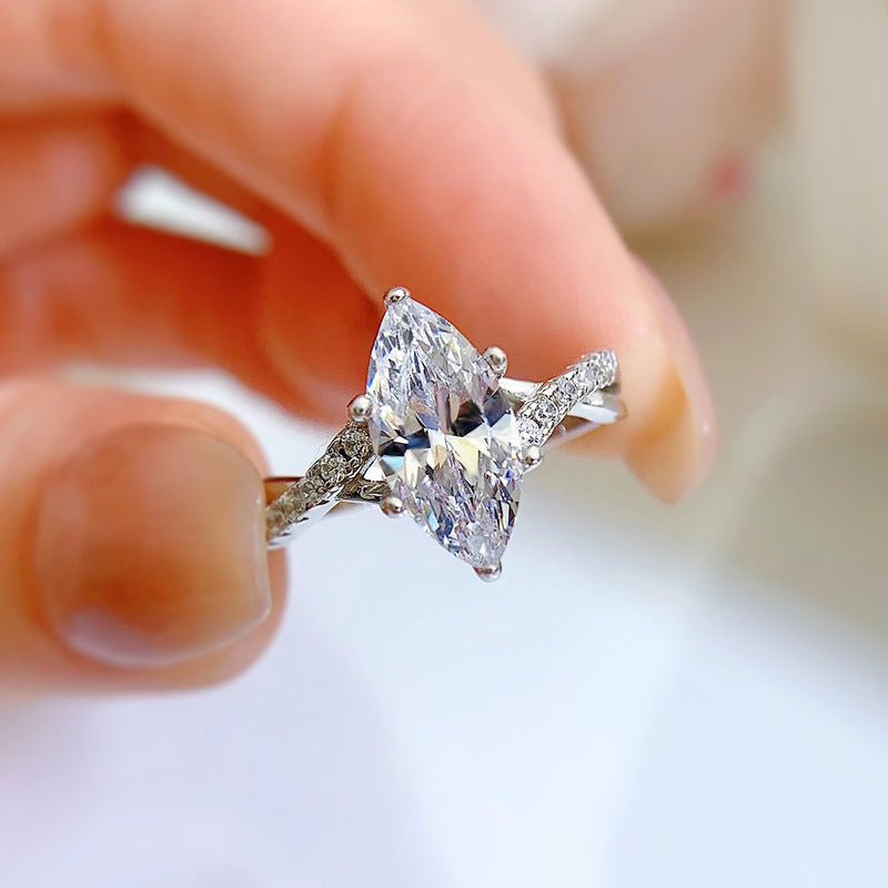 Marquise Cut Twisted Engagement Silver 925 Ring