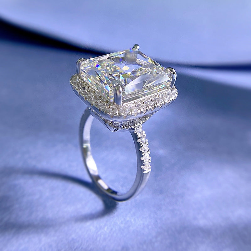 Crushed Ice Cushion Cut Halo Ring. Silver 925
