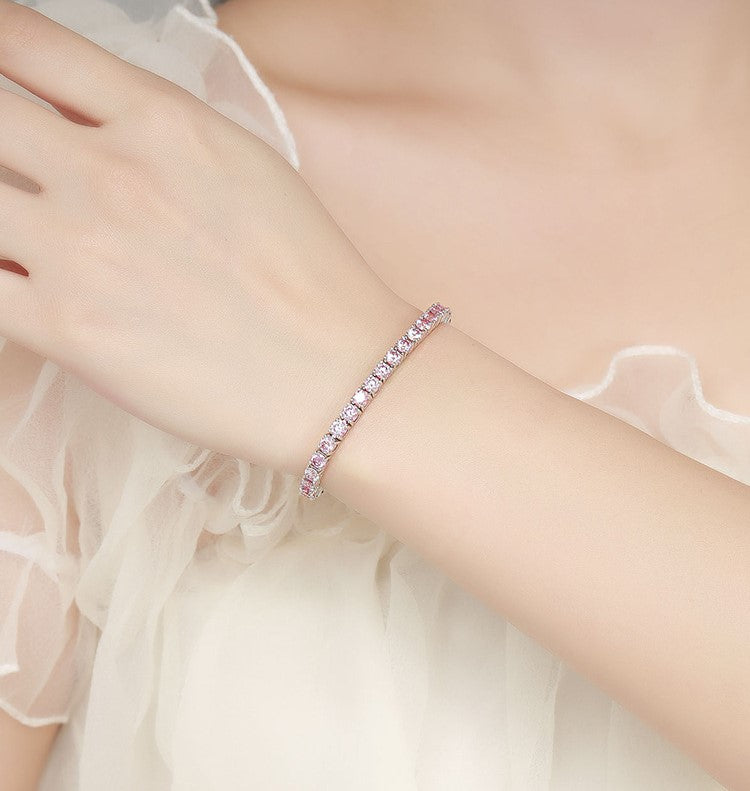 Pink Color Moissanite Tennis Bracelet