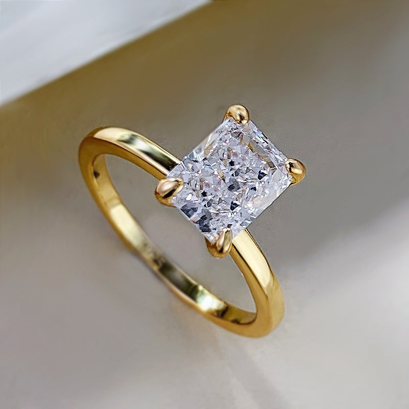 Crushed Ice Radiant Cut Solitaire Ring. Gold Plated