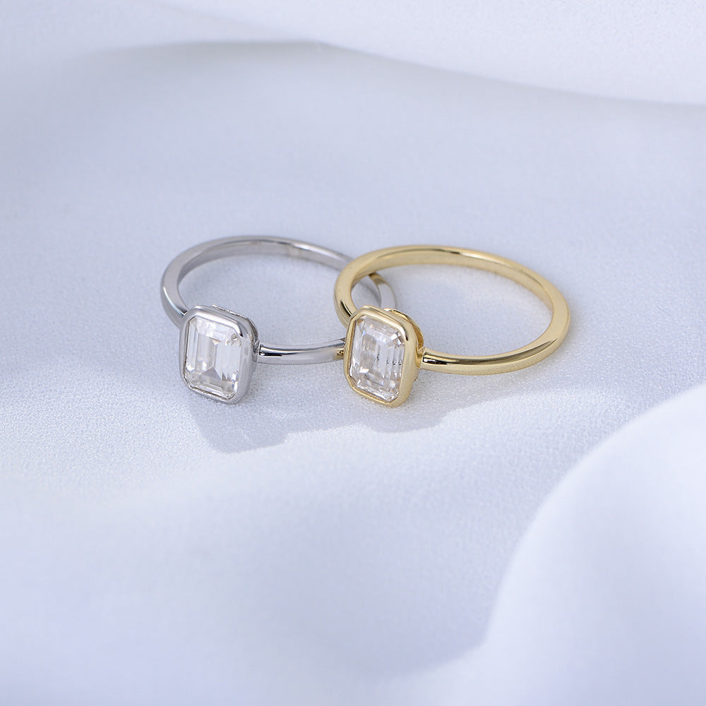 Silver 925 Solitaire Bezel Set Emerald Cut Rings