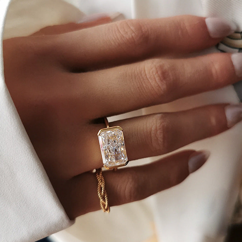 Ice Crushed Radiant Cut Bezel Silver Ring