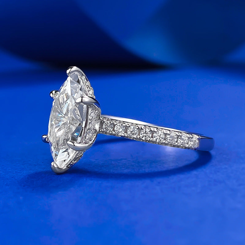 Silver Hidden Halo Marquise Cut Ring