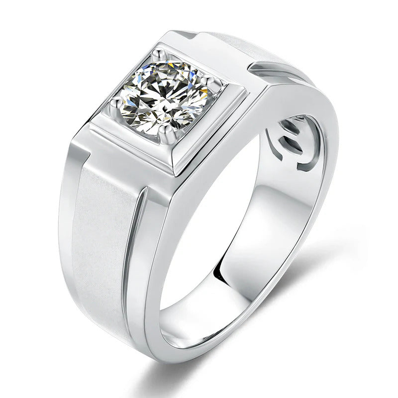 Silver Men’s Solitaire Moissanite Ring