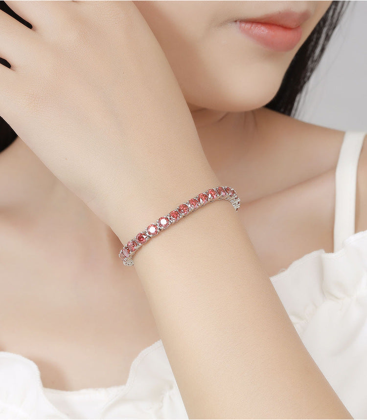 Red Color Moissanite Tennis Bracelet
