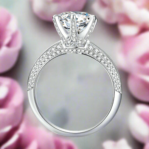 Classic Moissanite Solitaire Ring with Pavé Band