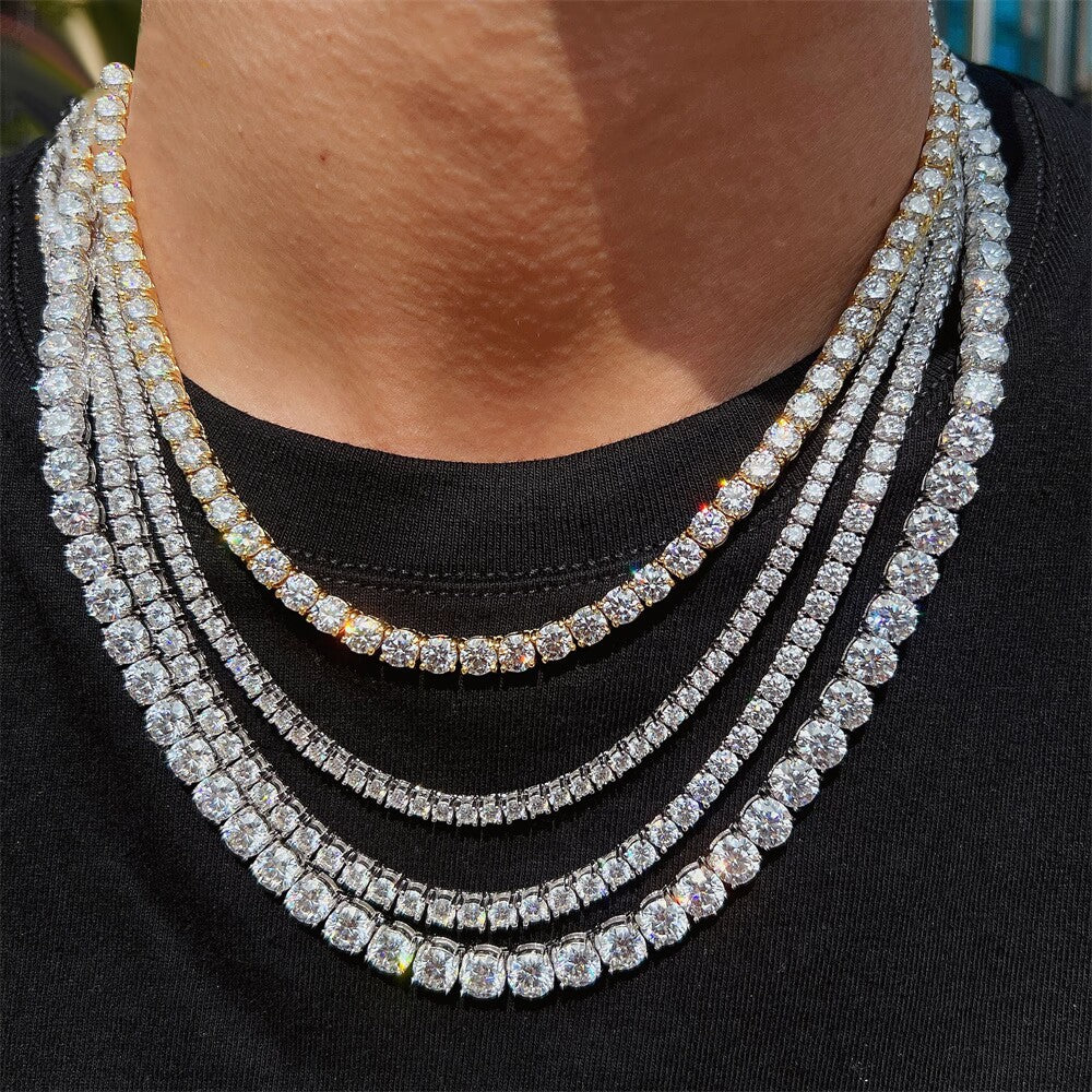 MOISSANITE TENNIS CHAIN 14K GOLD PLATED (ALL SIZES). Silver 925