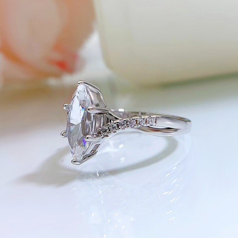 Marquise Cut Twisted Engagement Ring. Silver 925 Ring