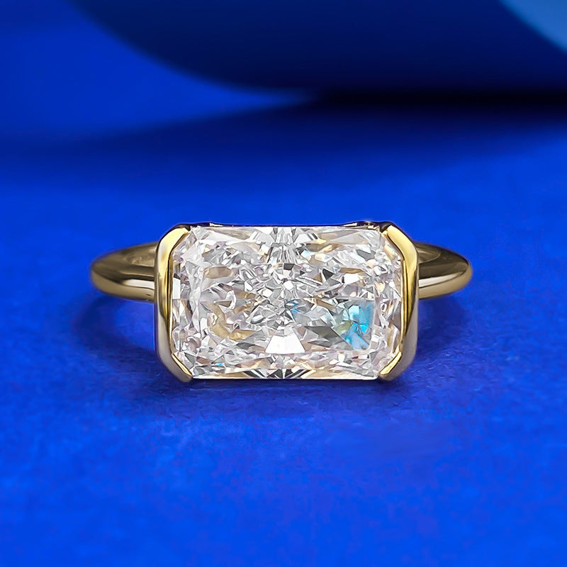 Ice Crushed Radiant Cut Bezel Gold Plated Ring