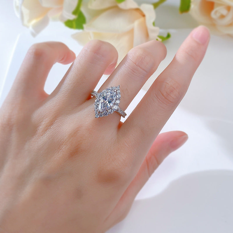 Marquise Halo Engagement Ring. Travel Engagement Ring
