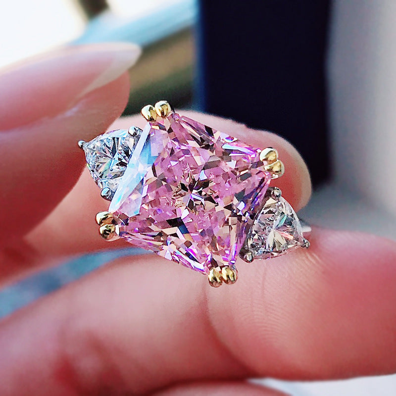 Pink Radiance Crushed Ice Three Stone Ring