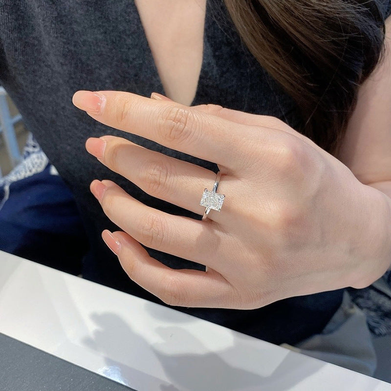 Silver Crushed Ice Radiant Cut Solitaire Ring