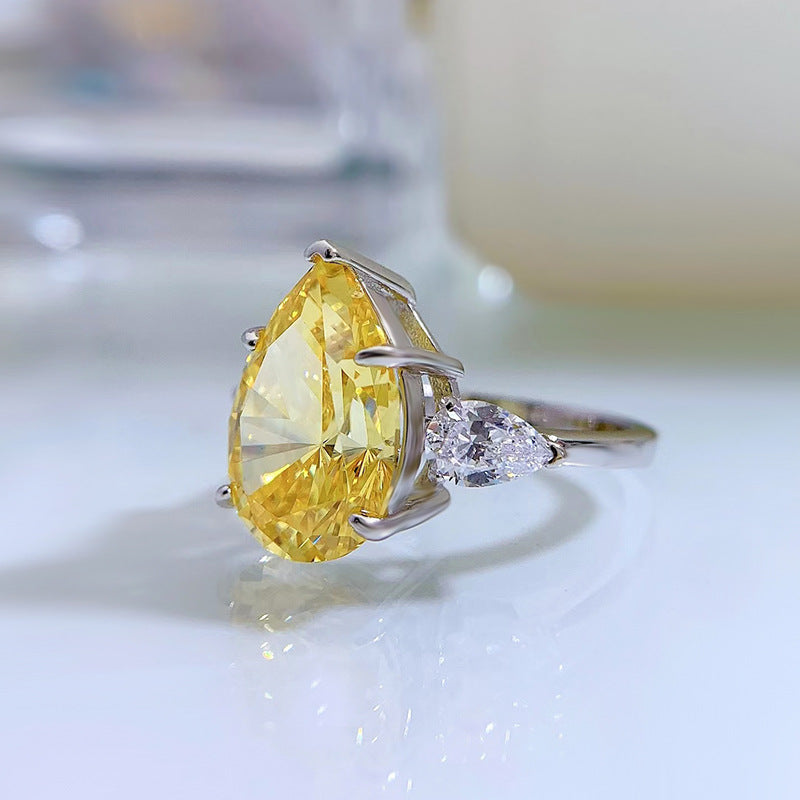 Yellow Crushed Ice Pear Cut Ring