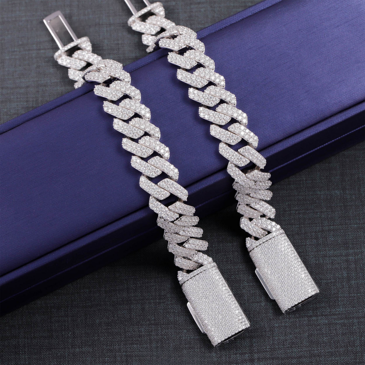 SILVER MOISSANITE CUBAN LINK BRACELET WHITE GOLD