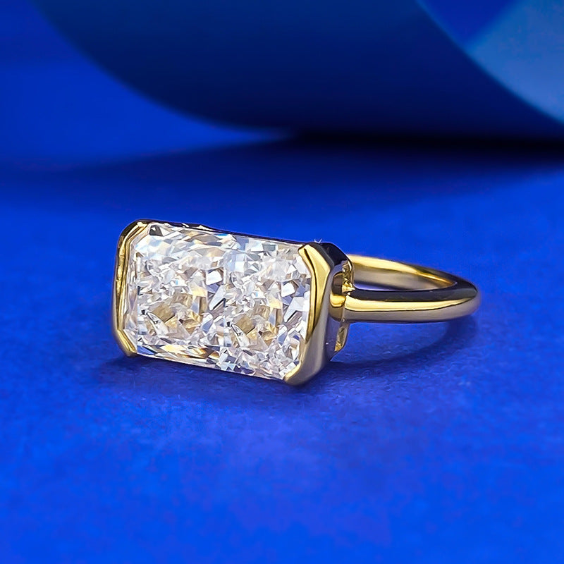 Ice Crushed Radiant Cut Bezel Ring. Silver Gold Plated Ring