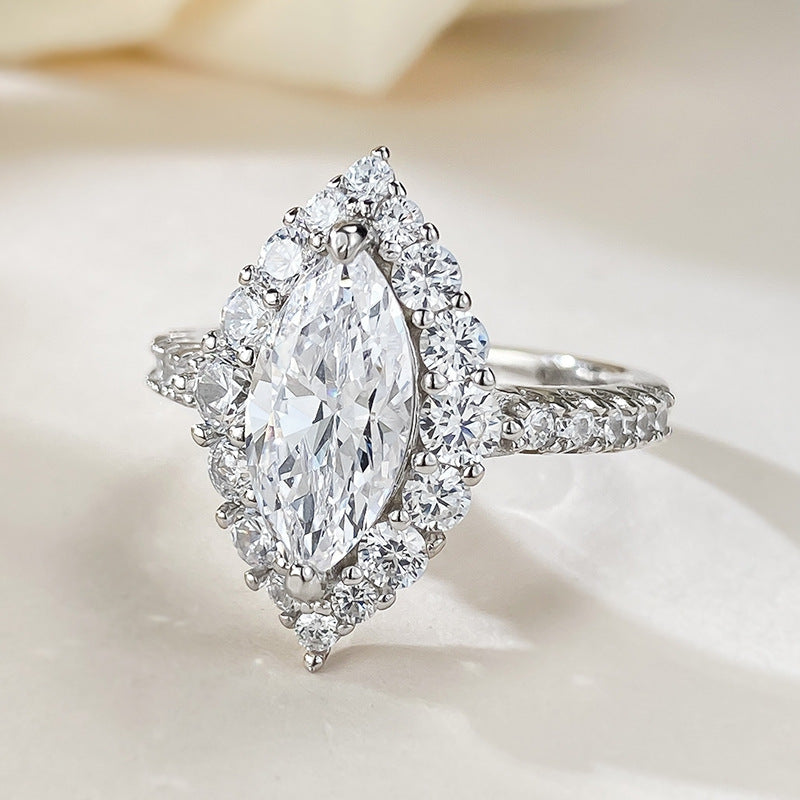 Marquise Halo Engagement Ring. Silver Travel Ring