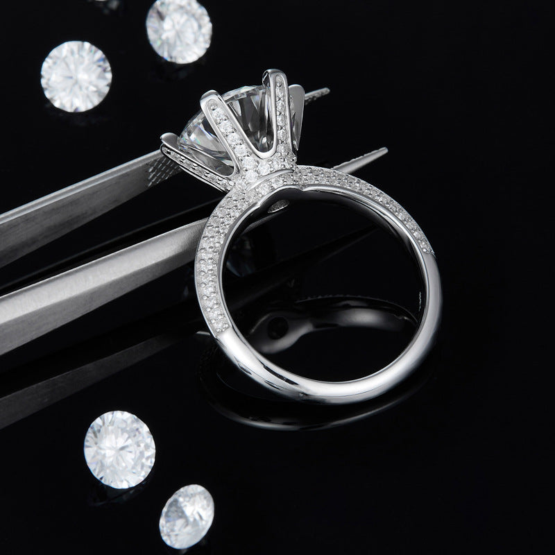 Silver 5 Carat Moissanite Pavé Solitaire Ring