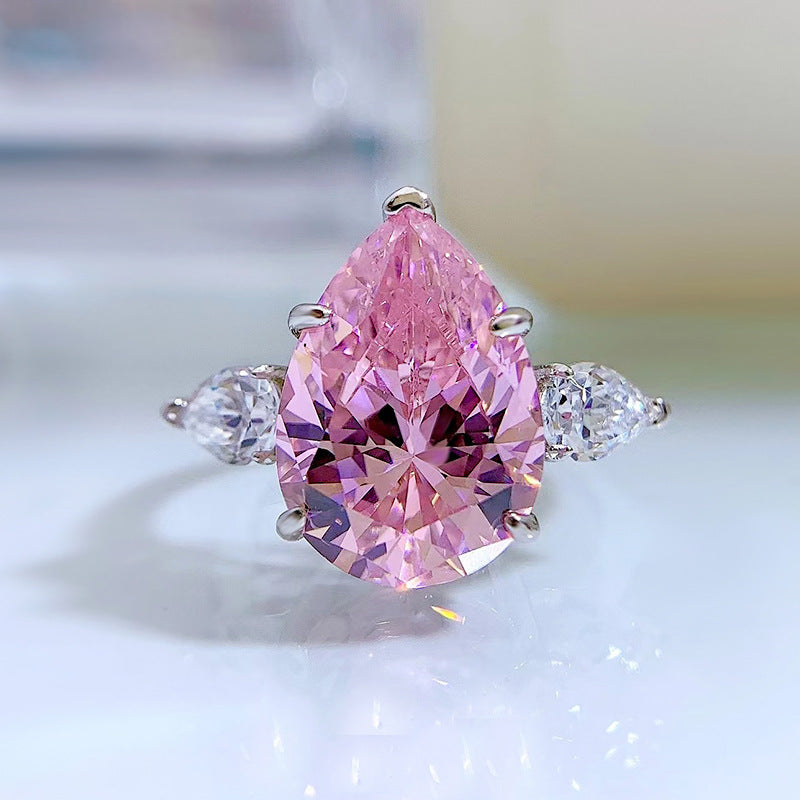 Pink Crushed Ice Pear Ring