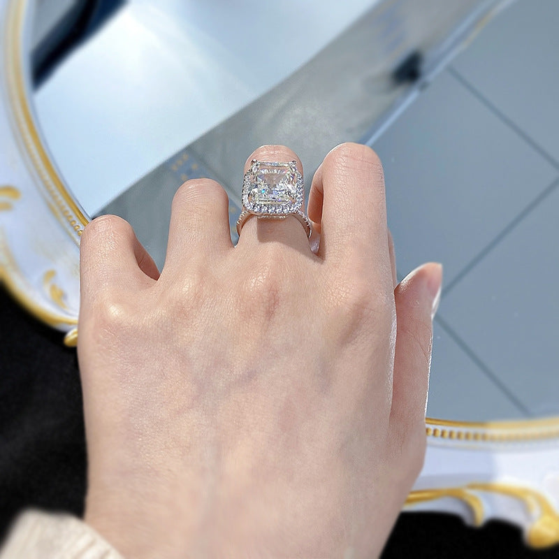 White Gold Plated Crushed Ice Cushion Cut Halo Ring