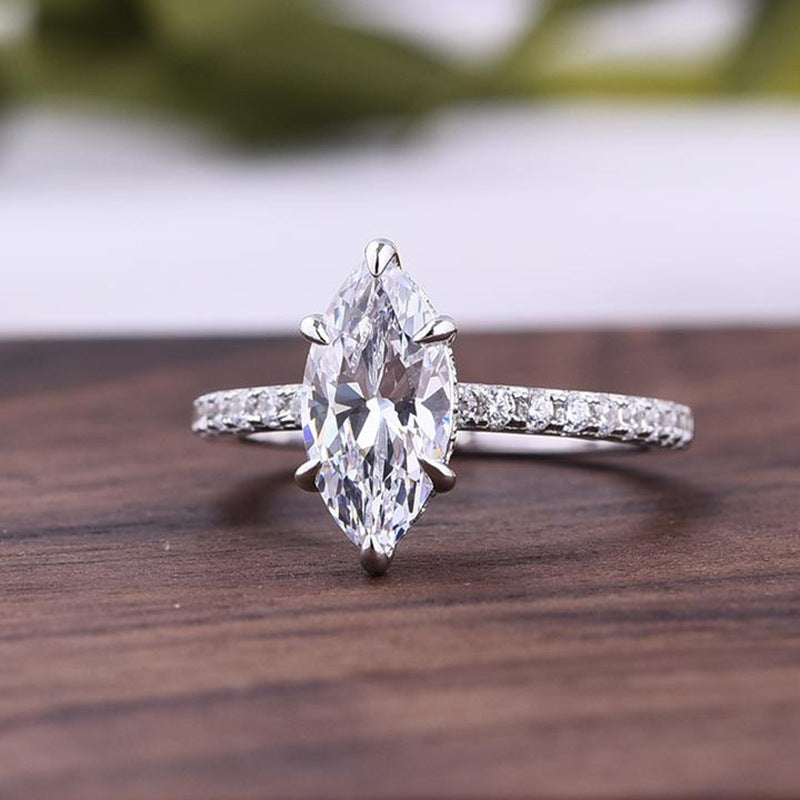 White Gold Plated Hidden Halo Marquise Cut Ring