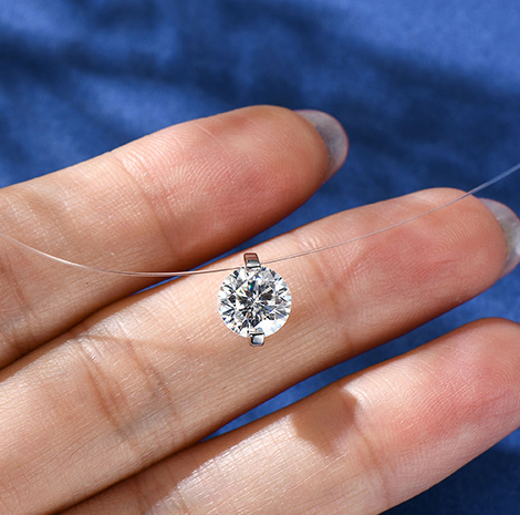 Silver 1 Carat Moissanite Invisible Wire Necklace