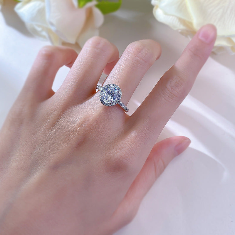 Oval Cut Halo Diamond Ring. Travel Ring. Silver 925 Ring